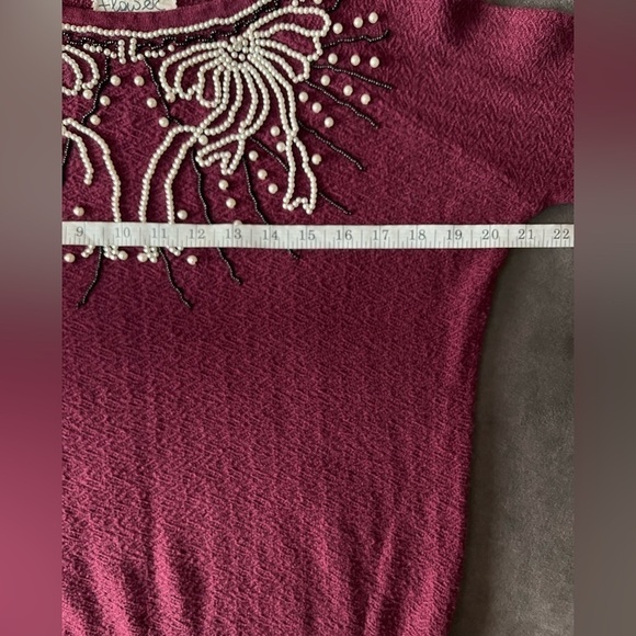 Anthropologie Field Flower Pearled Bow Pullover Crew Sweater Wool Embellished XS - Picture 14 of 15